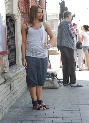 18 year old cutie Christine Paradise pulling denim shorts aside